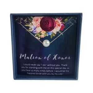 Matron of Honor Swarovski Pearl Necklace Wedding Bridal Party Gift Box